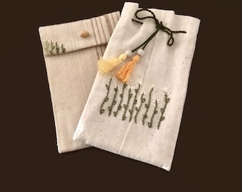 handmade glasses case linen, linen sunglasses case , hand embroidery eyeglasses case, linen pouch flower embroidery