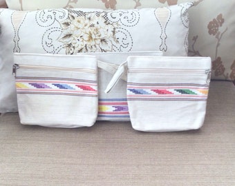 Linen Makeup Bag with Front Zippered, Unique Cosmetic Bag with Layer, Sustainable Linen Makeup Pouch Handwoven, Unique Gift