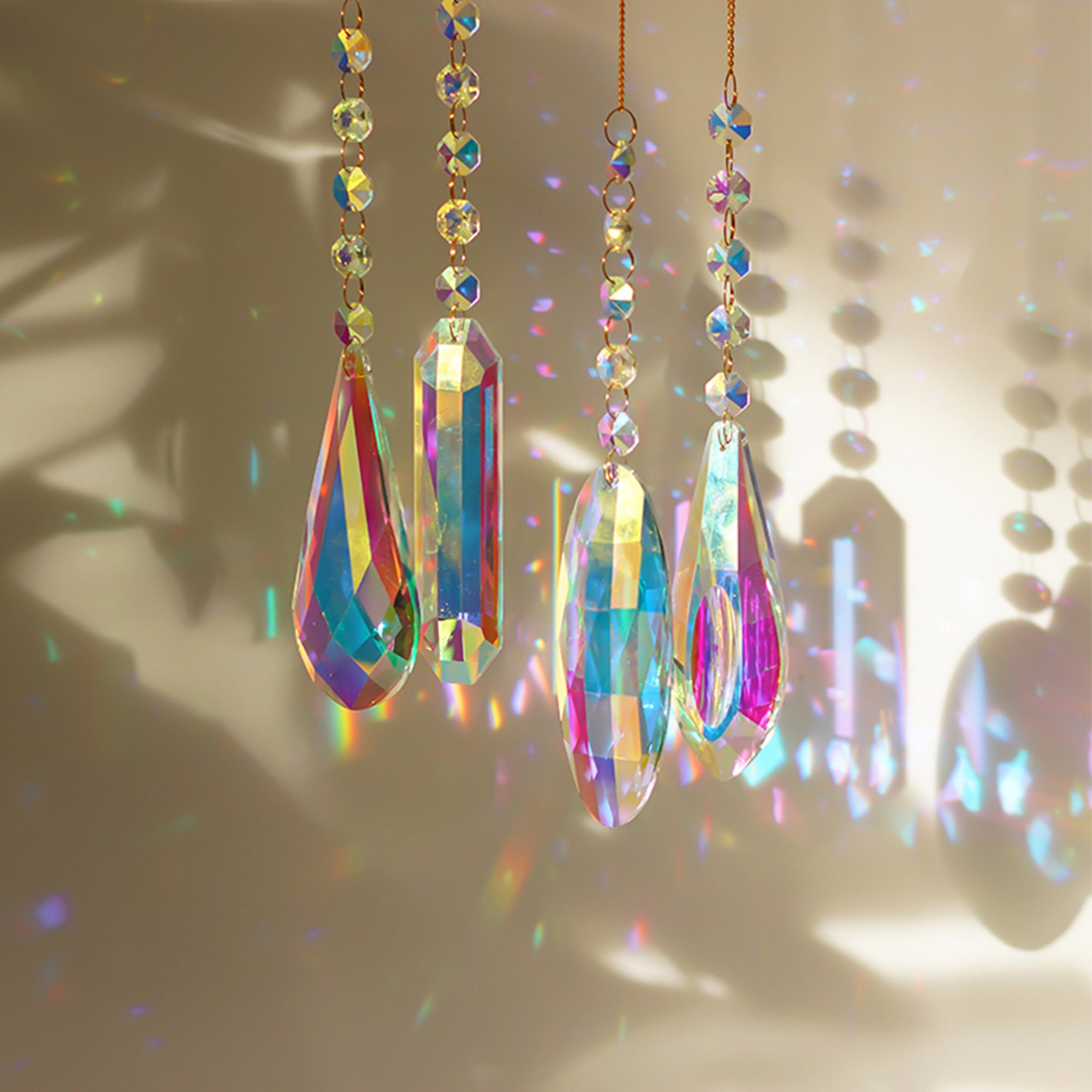 2PCS Glass Crystal AB Color Chandelier Prism Pendant Suncatcher Butterfly Rainbow Maker for Window,Office,Garden Decoration 