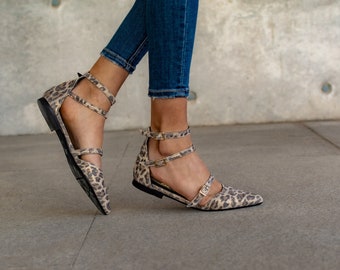 Leopard  Leather Ballet flat ,Handcrafted , Premium , Women Shoes
