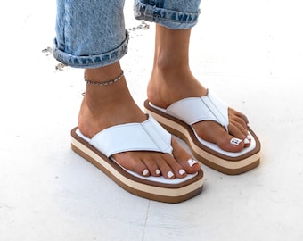 Sandal Slip on white, genuine leather sandals,handmade,made in Greece