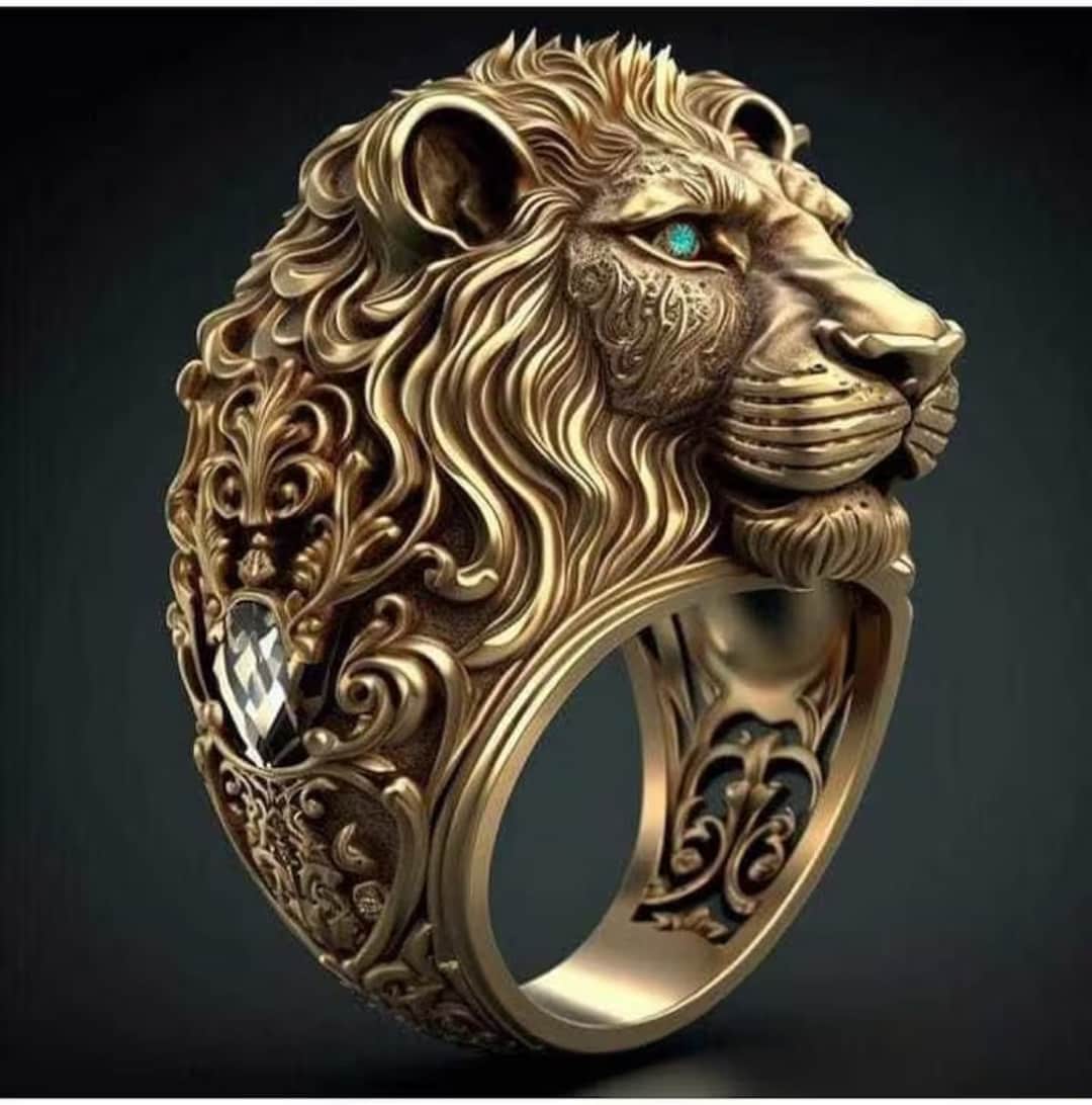 Buy 14k Gold Over Lion Ring Men's Lion Ring 3D Lion Head Men Online in