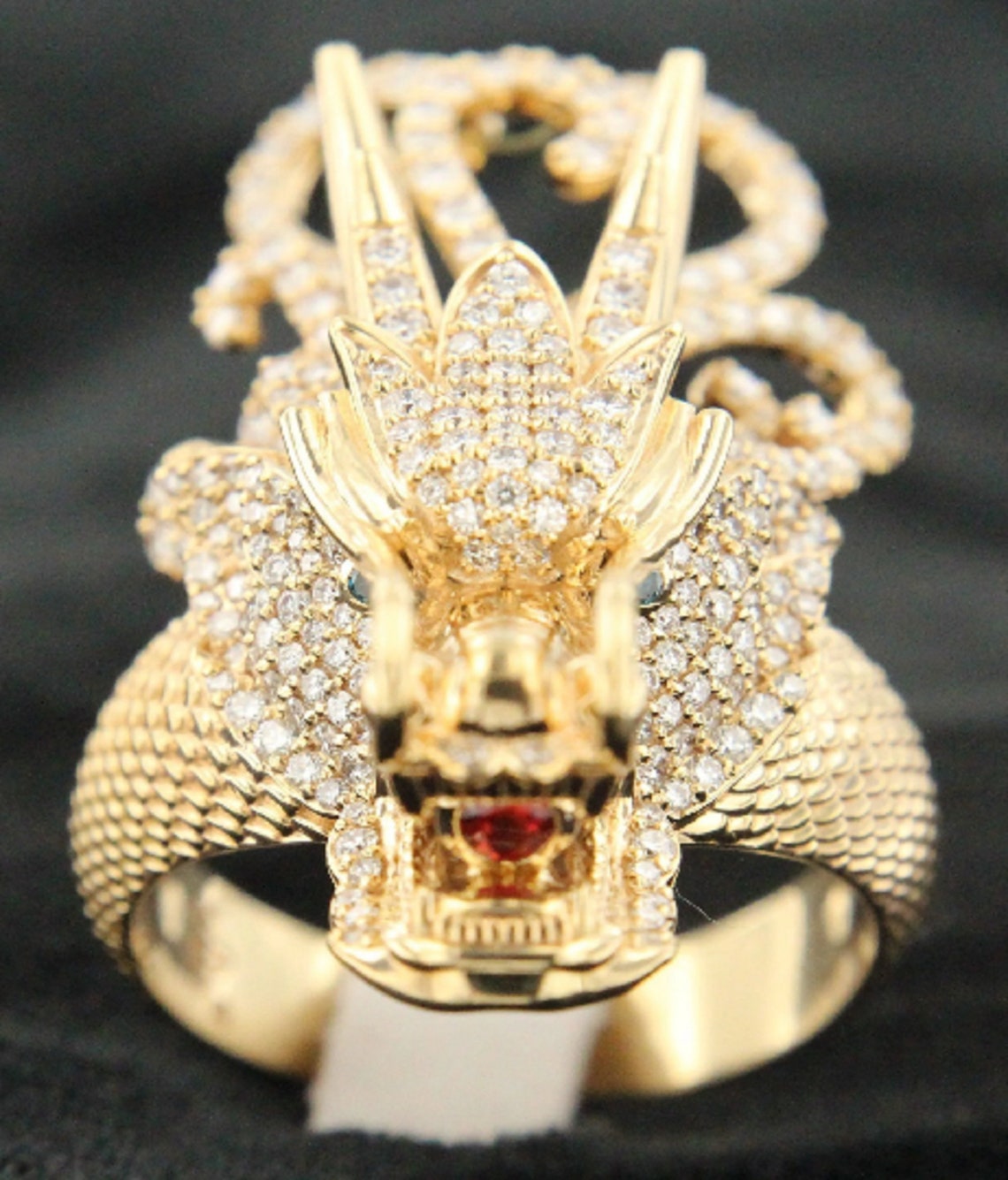 14K Gold Over Dragon Ring Diamond Dragon Ring Dragon Head Ring Etsy