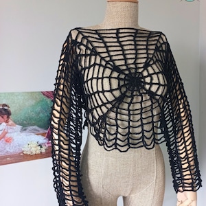 Gehäkeltes Spinnennetz Crop Top, Spinne Häkeltop, Halloween Häkeltop, Halloween Top, Spinnen Häkelbluse, Grunge Fairycore Mesh Top,