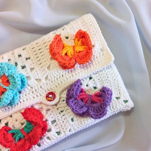 Crochet Book Sleeve, Crochet Butterfly Book Sleeve, Crochet Book Cover, Granny Square Book Sleeve, 2D Cozy Boho Case Clutch Bag Pouch Mark