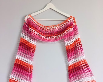 Lesbian Flag Crochet Top, Y2K Pride Shrug, Fishnet Rainbow Bolero, LGBTQ Festival Handmade Top