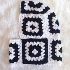 Crochet Balaclava, Granny Square Balaclava, Ski Mask, Knit Balaclava, Granny Square Hat, Mohair Balaclava, Unisex Balaclava, black white hat