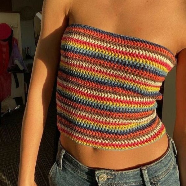 Summer crochet top, Crochet tube top, Crochet striped top, Handmade colorful top, Crochet boho top, Crochet festival top for women