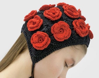 Crochet Rose Bonnet, Handmade Floral Tie Bonnet, Winter Balaclava