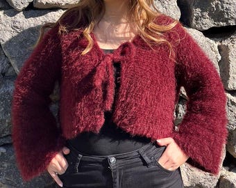 Hand-Knit Fluffy Mohair Cardigan, Oversized Sweater