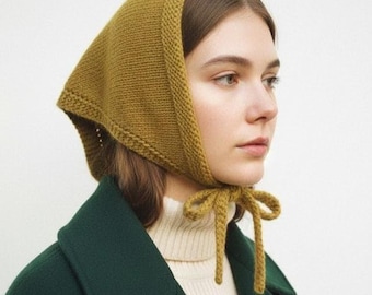 Handknit Crochet Balaclava Bonnet, Winter Headband, Mustard Winter Accessories