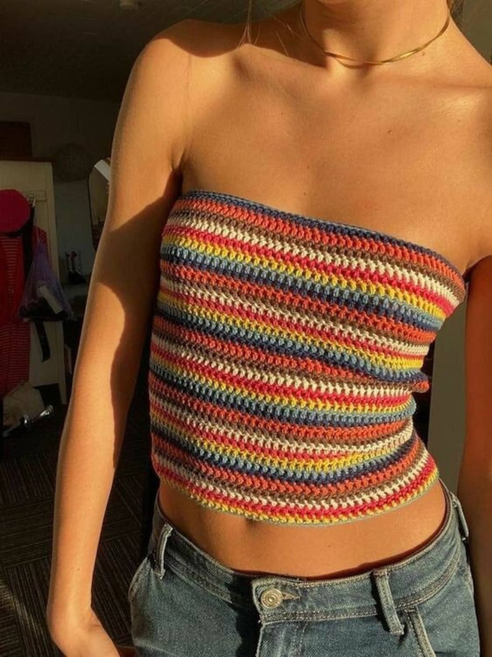 Earned My Ease Crochet Striped Knit Top (Black/White)