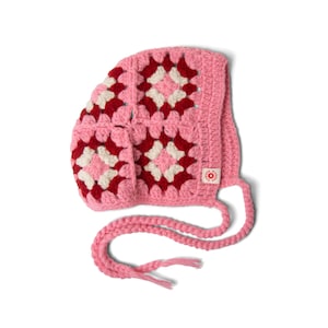 Crochet Tie Bonnet, Crochet Balaclava, Pink Red Bonnet, Handmade Balaclava, Crochet Bonnet, Red Winter Warm Hat