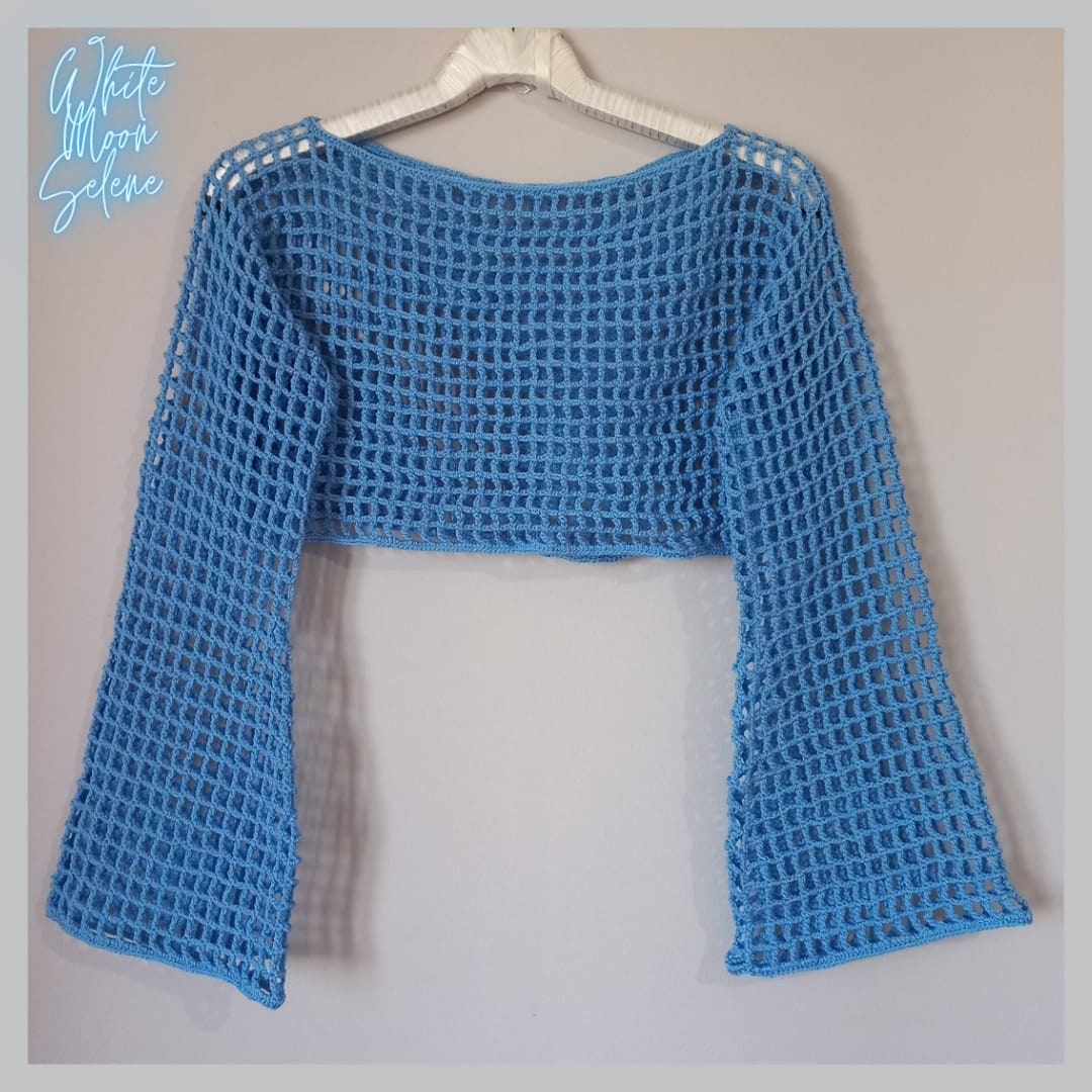 Womens Y2K Crochet Fishnet Long Sleeve Top Off The Shoulder Jumper