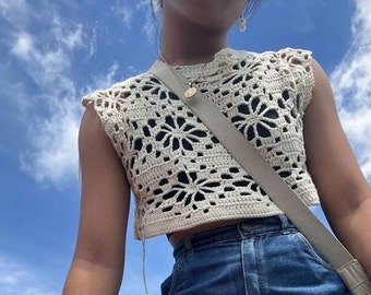 Gehaakte bloementop, gehaakte crop top, handgemaakte blouse, gehaakte zomertop, gehaakte top, gehaakte bloemenblouse, crop top