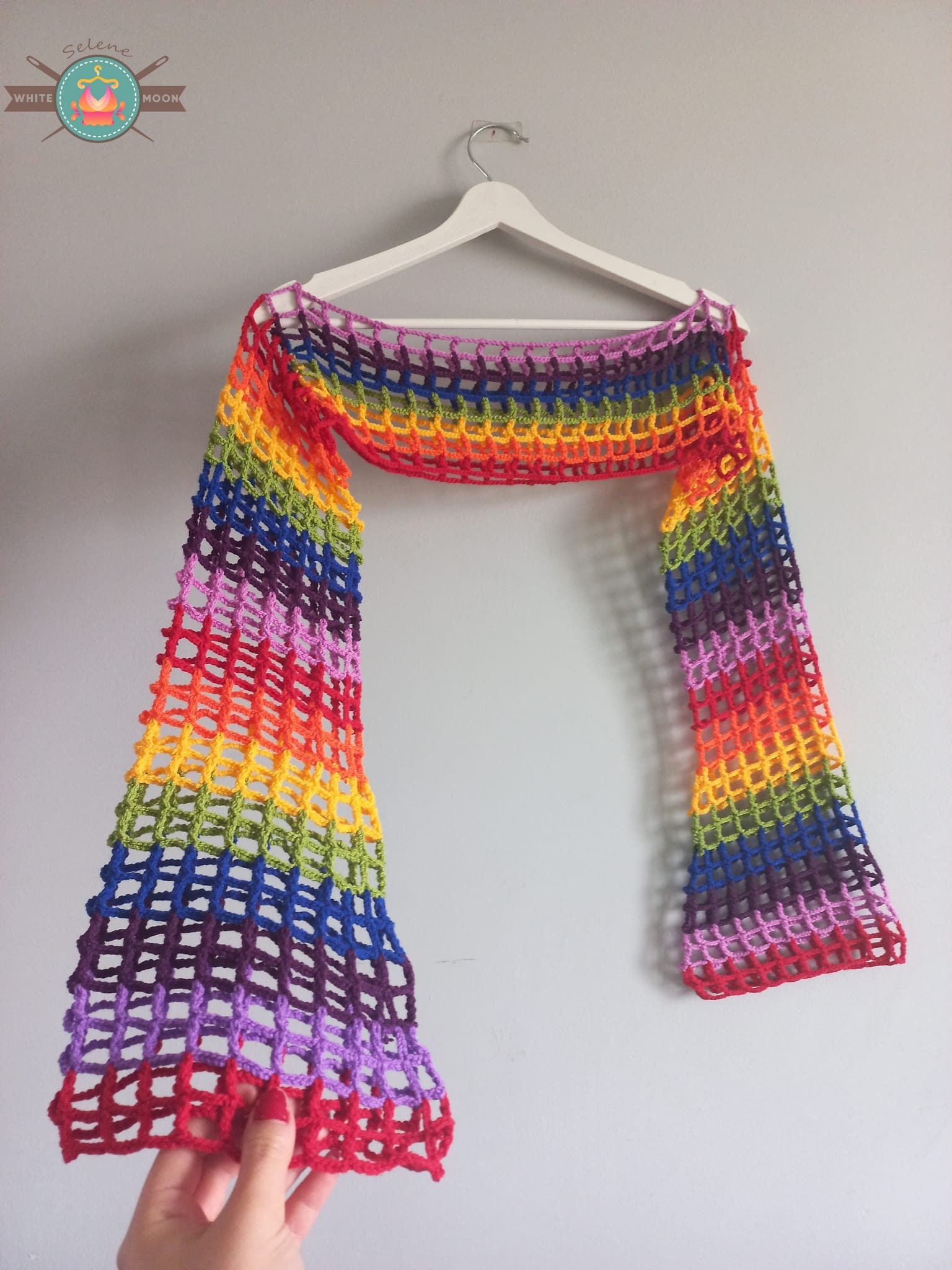 Y2k Crochet Pride Shrug, Rainbow Hollow Out Fishnet Jumper Smock Top, Rainbow crochet top, Pride bolero shrug, Rainbow Top, Pride Rainbow
