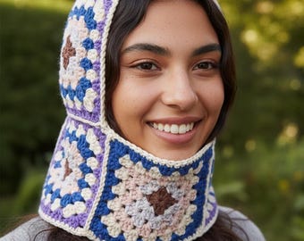 Crochet Granny Square Balaclava, Handcrafted Wool Ski Mask