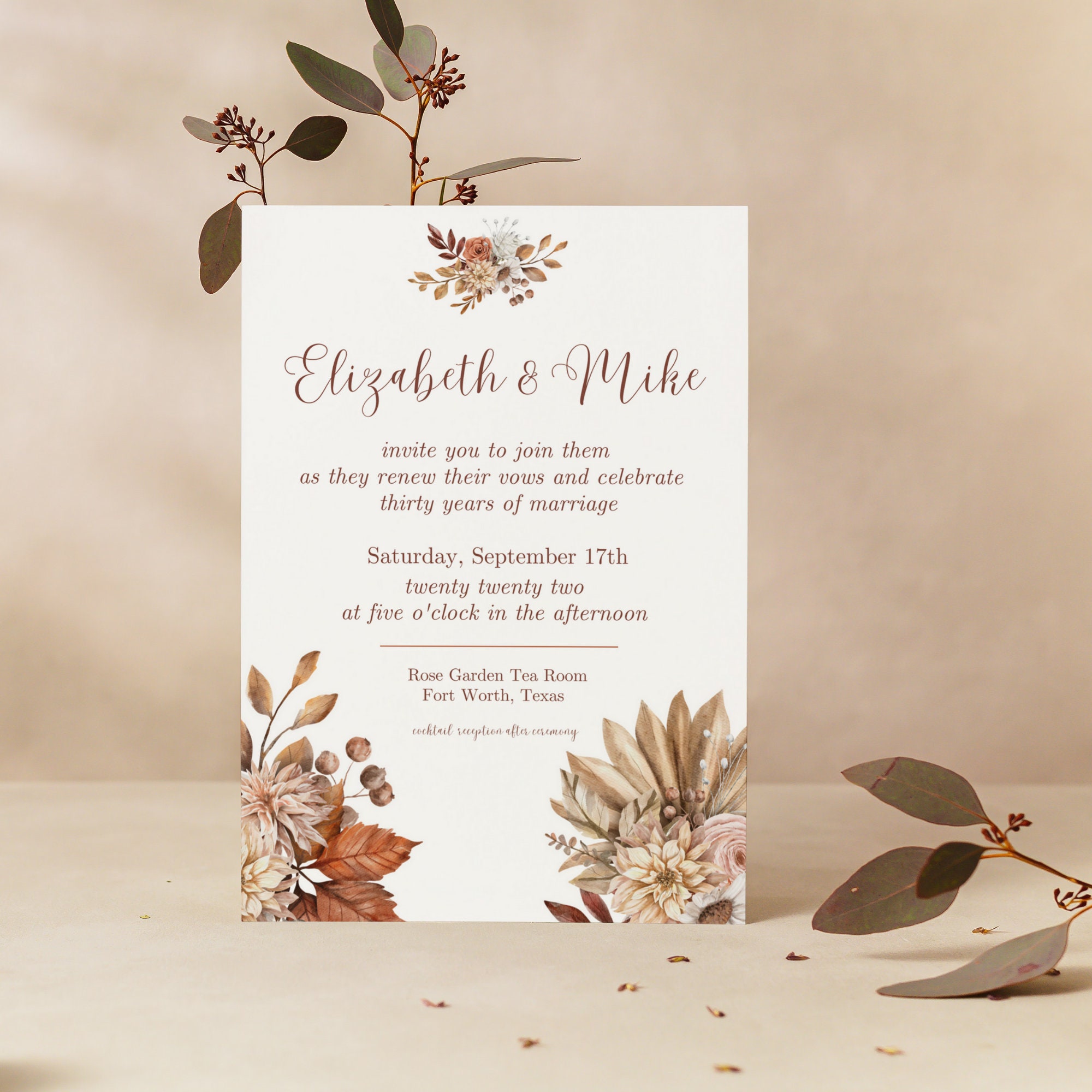 Fall Themed Wedding Vow Renewal Ceremony Invitation INSTANT - Etsy