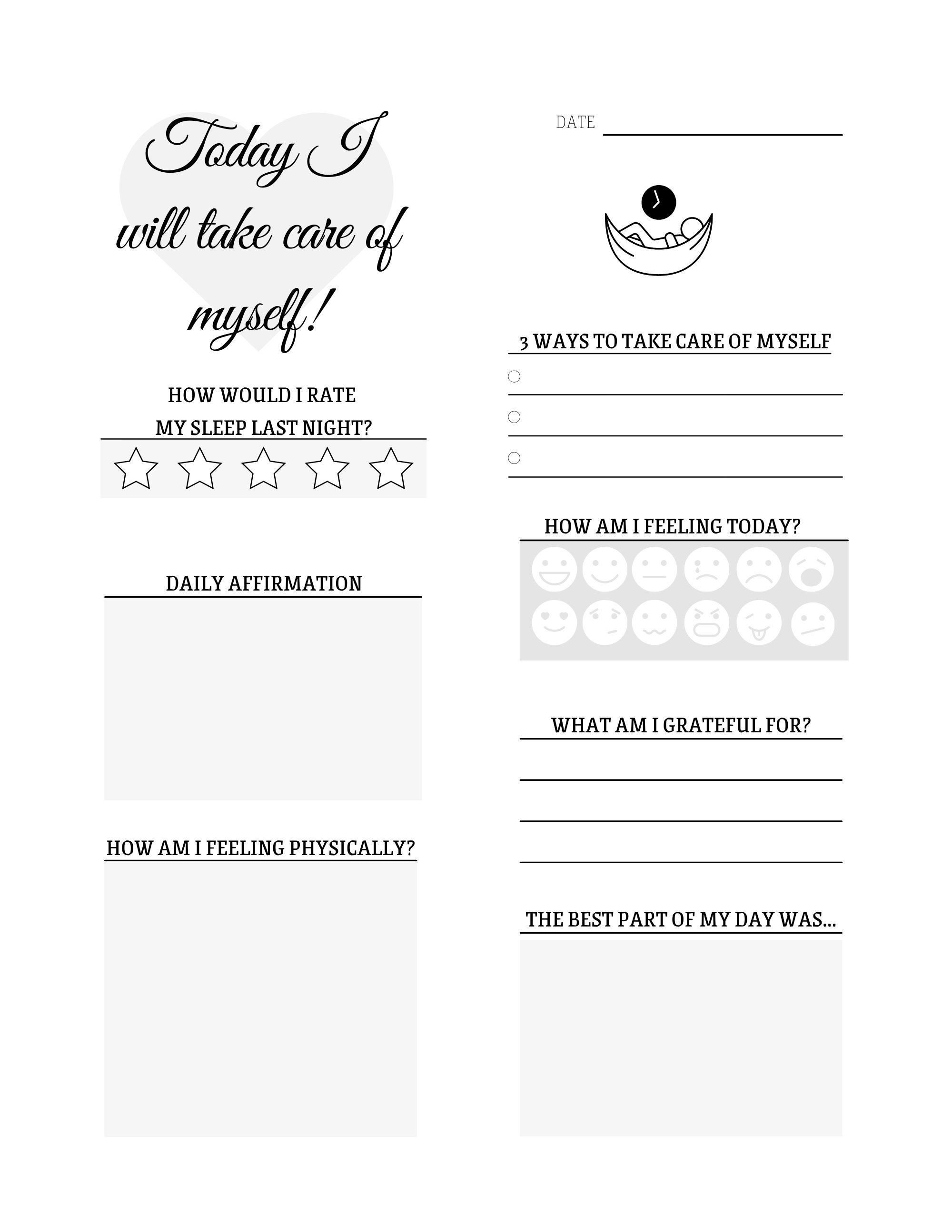 Daily Self Care Worksheet Etsy