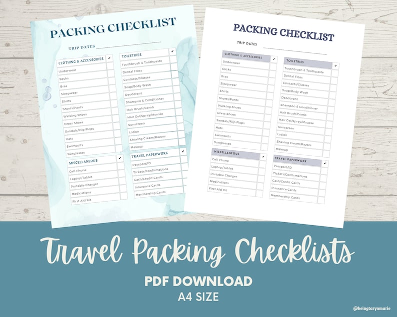 Travel Packing Checklists | Packing Checklist | Vacation Packing List ...