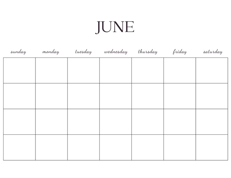 Blank Monthly Calendar Printable PDF Blank Calendar Monday - Etsy