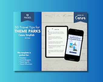 Theme Park Travel Tips Guide | Editable Canva Template