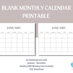 Blank Monthly Calendar Printable PDF Blank Calendar Monday - Etsy