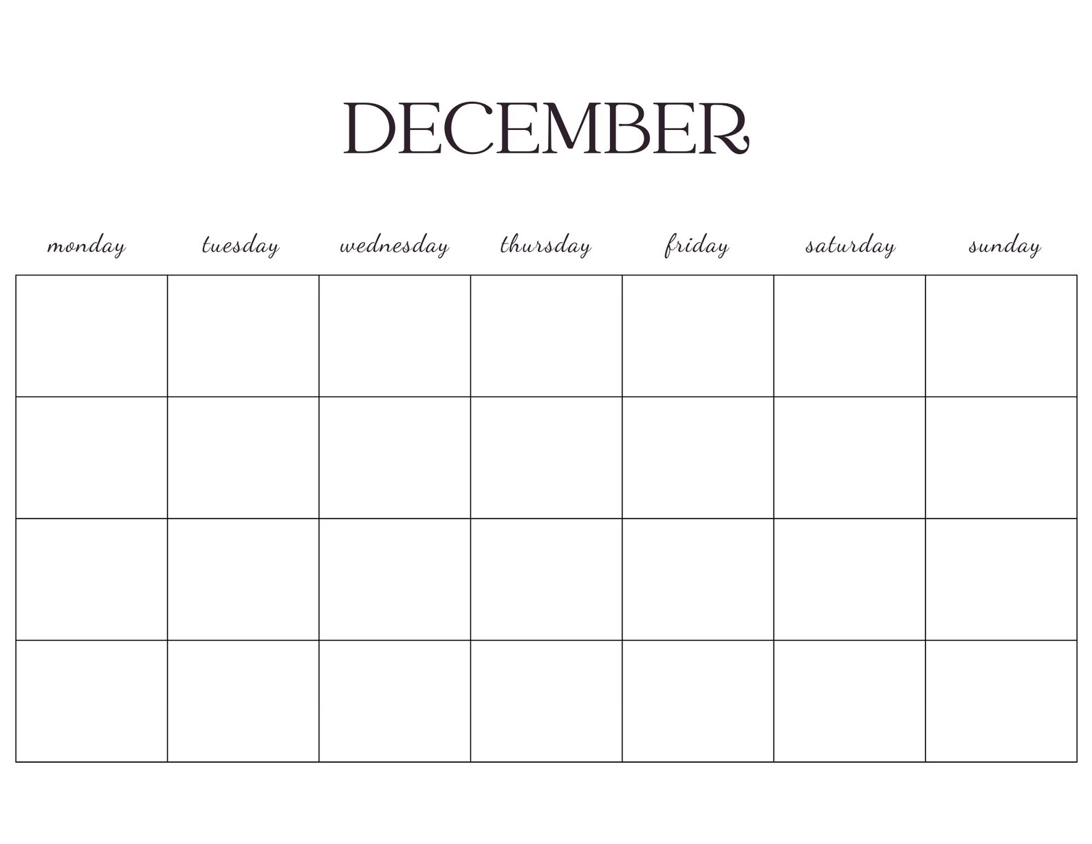 Blank Monthly Calendar Printable PDF Blank Calendar Monday - Etsy