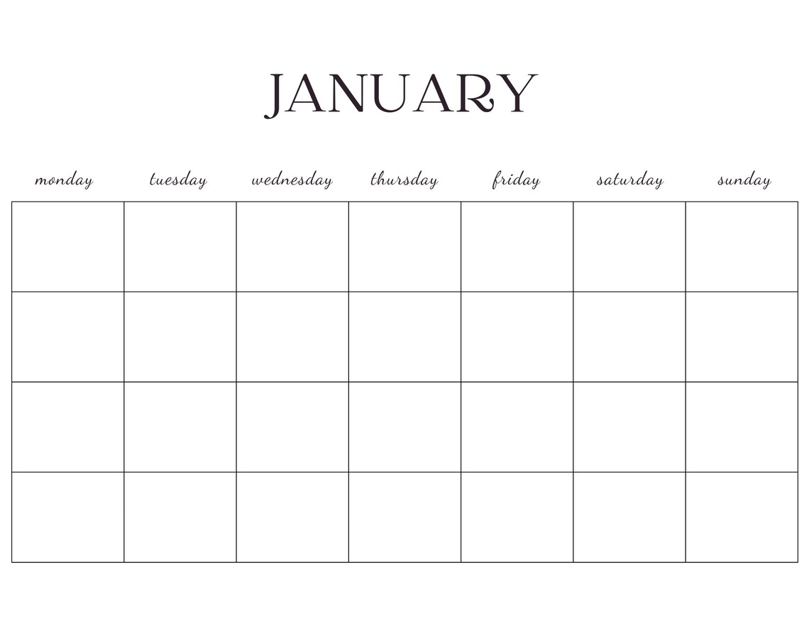 Blank Monthly Calendar Printable PDF Blank Calendar Monday - Etsy