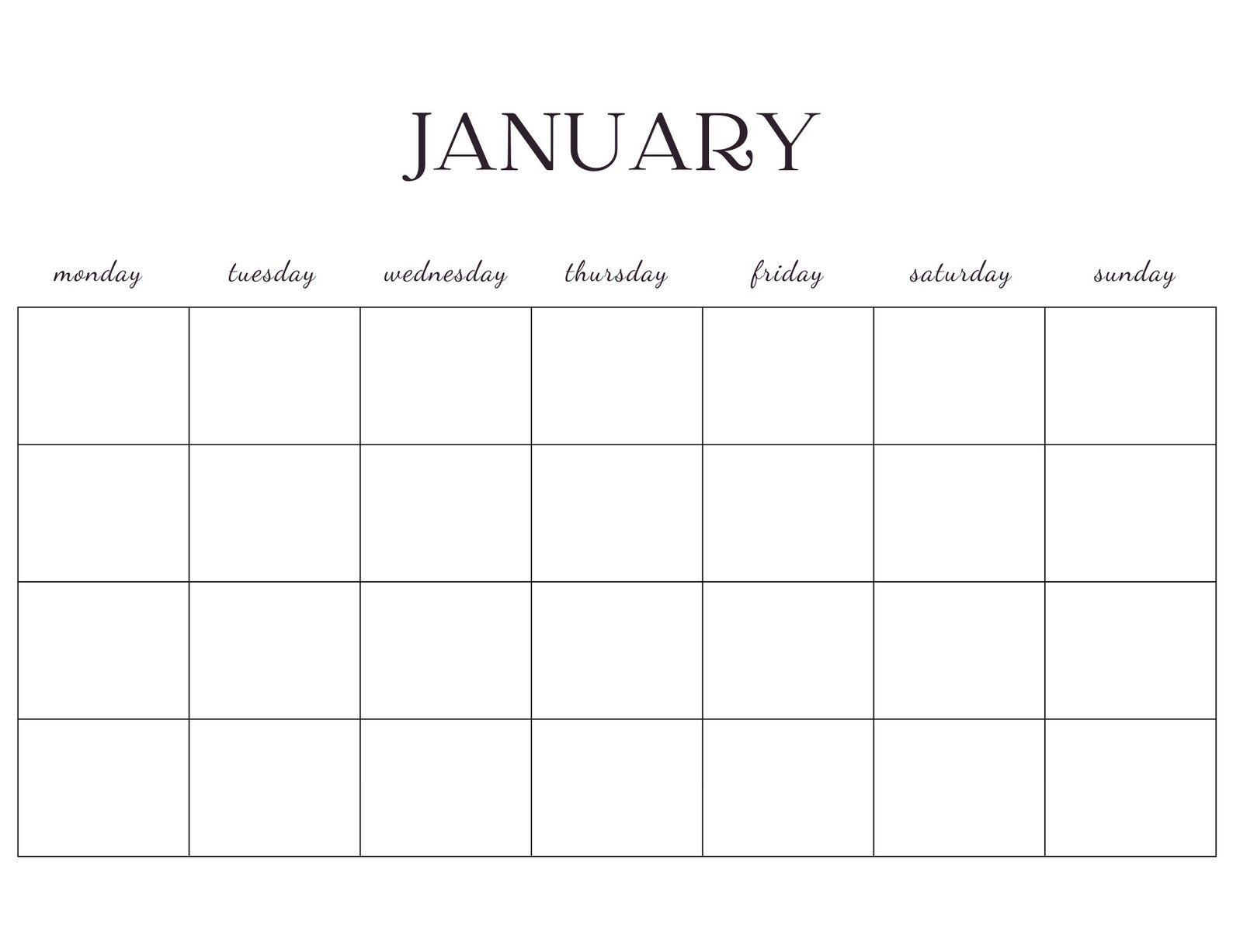 Blank Monthly Calendar Printable PDF Blank Calendar Monday - Etsy