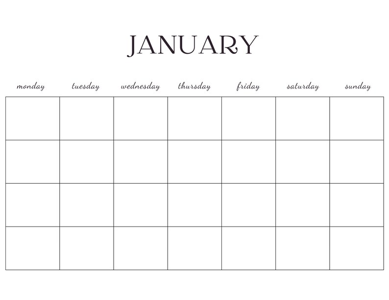 Blank Monthly Calendar Printable PDF Blank Calendar Monday - Etsy