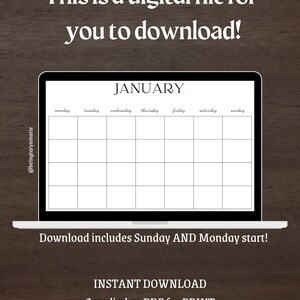 Blank Monthly Calendar Printable PDF Blank Calendar Monday - Etsy