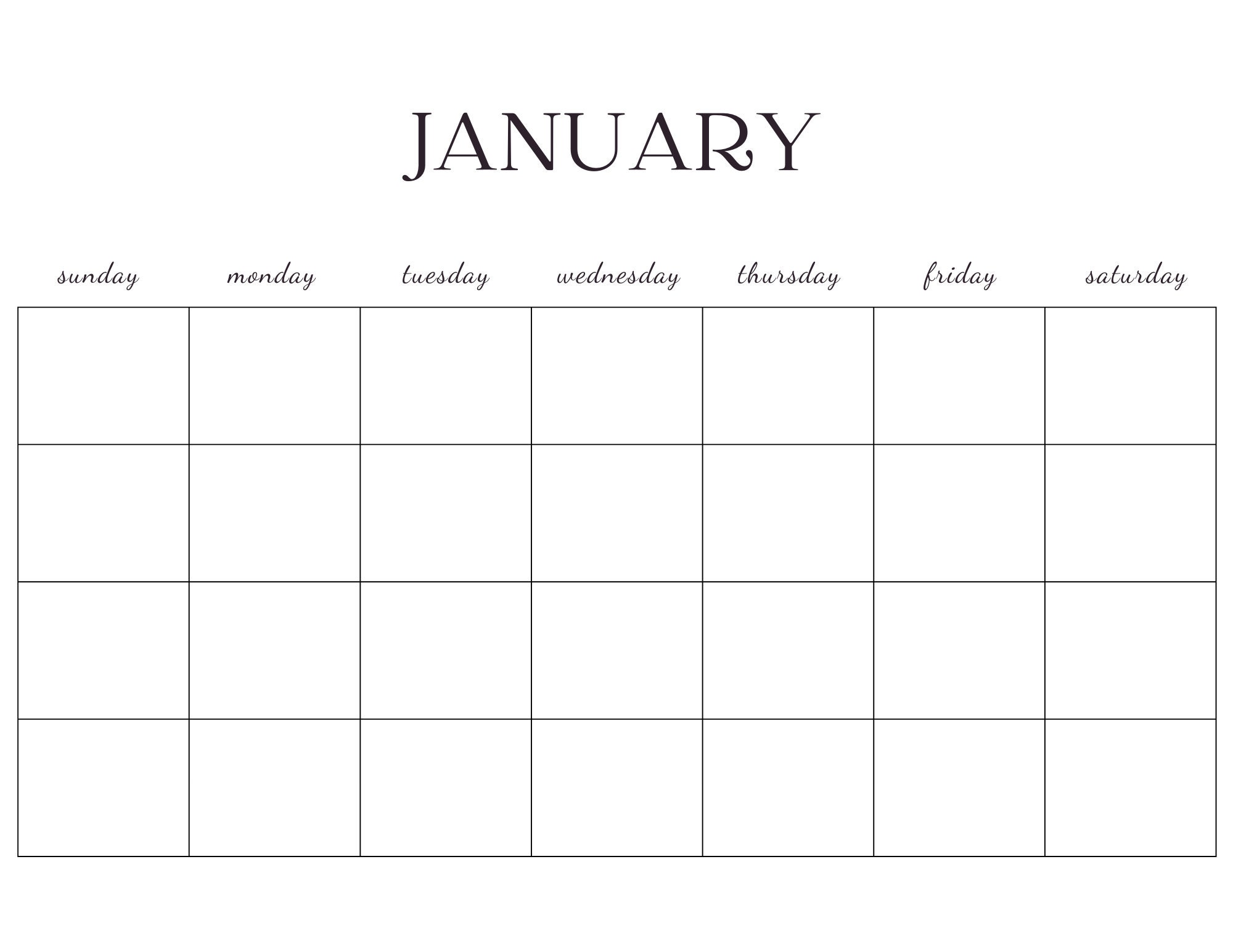 Blank Monthly Calendar Printable PDF Blank Calendar Monday - Etsy