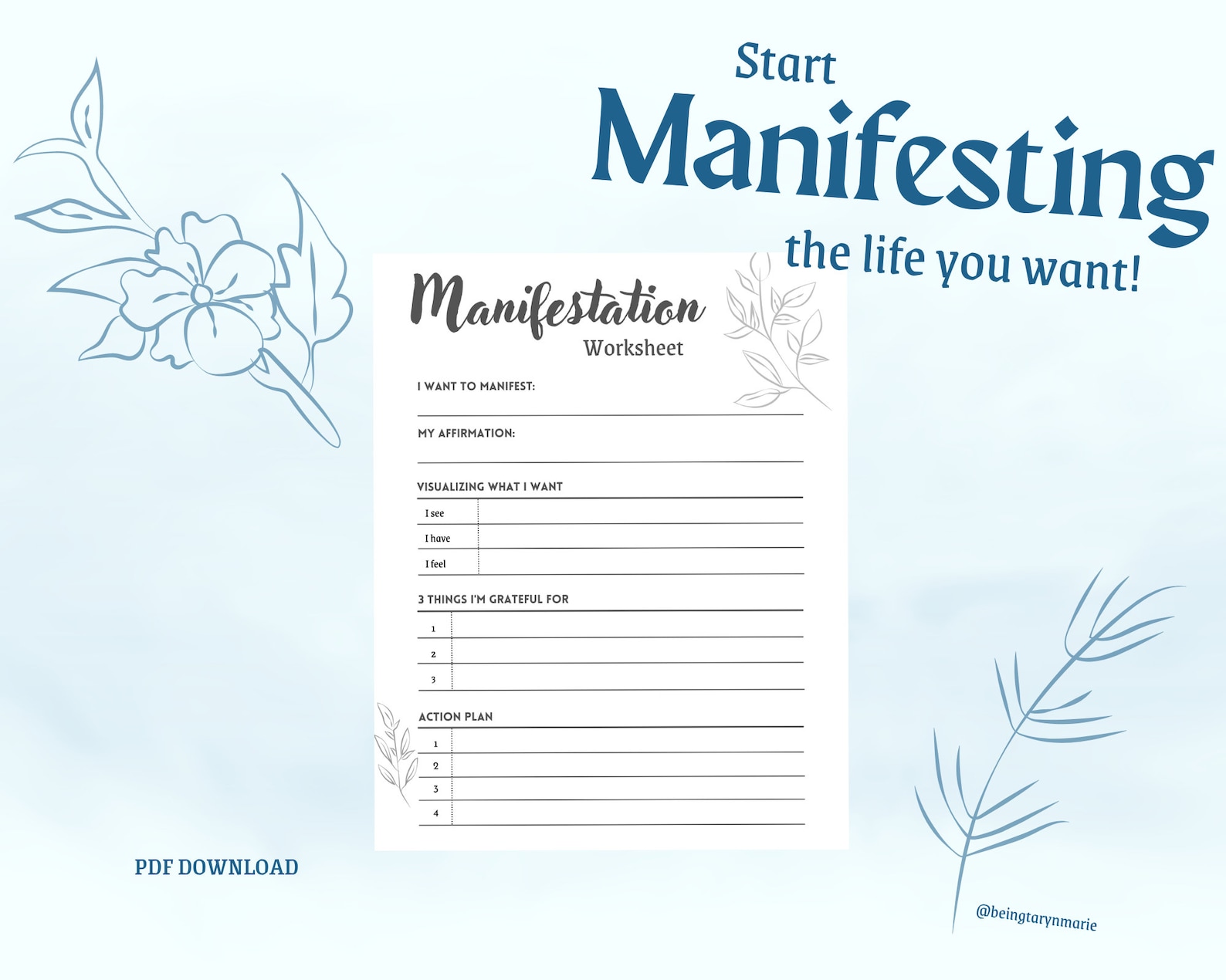 Printable Manifestation Worksheet Manifest Your Life Etsy