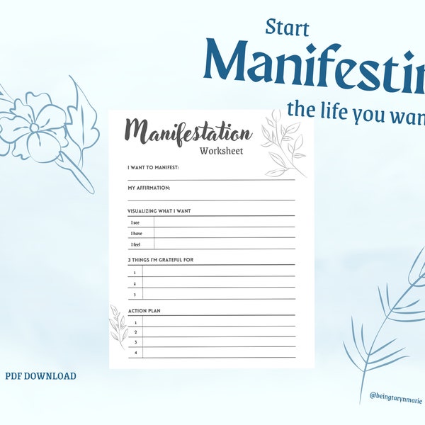 Printable Manifestation Worksheet | Manifest Your Life | Manifestation Journal | Manifestation Goals