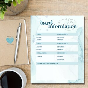 Travel Information Sheet | Printable Travel Info Tracker | Travel ...