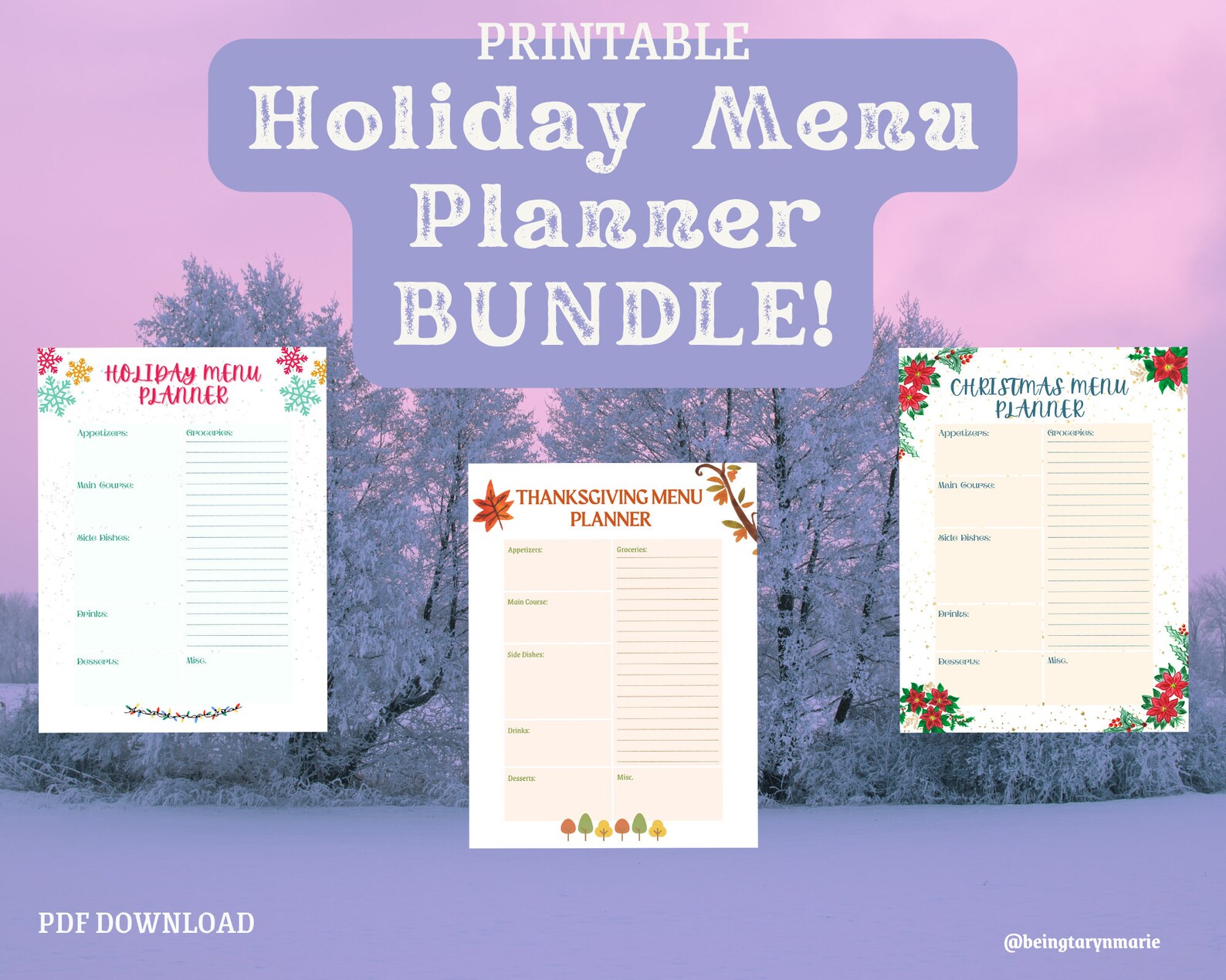 Holiday Menu Planner Bundle Printable Holiday Menu Planners Etsy