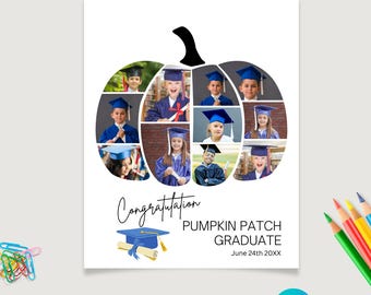 Póster de collage de fotos de graduación de primer grado: Tema de calabaza (Plantilla de Canva)