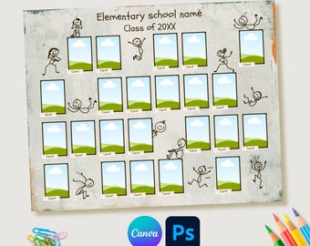 Class Photo Collage Template: School Composite, Canva & Photoshop (Digital Download)