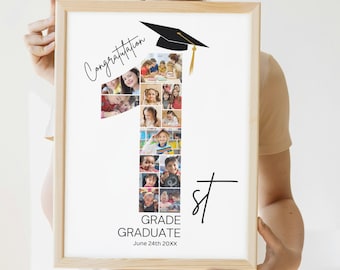 Póster con collage de fotos de graduación de primer grado (plantilla de Canva)