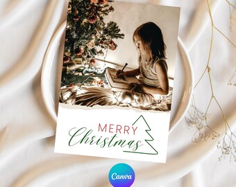 Bearbeitbare Weihnachtsfotokartenvorlage: Modernes Feiertagsdesign (Canva)