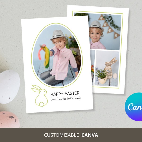 Editable Easter Greeting Card, Minimalistic Easter Card Canva Template, Printable Easter Photo Card, Template for photographers