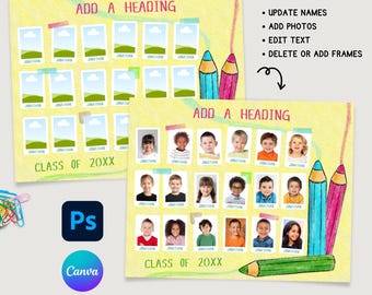 School Class Photo Collage Template: Canva & Photoshop (Digital Download)