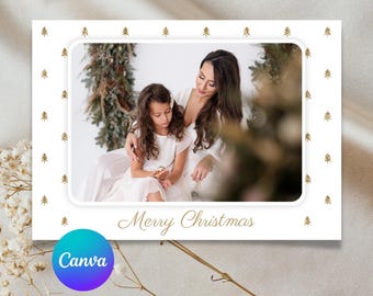 Minimalistische Weihnachtsfotokarten-Vorlage: Bearbeitbare Weihnachtskarte (Canva)