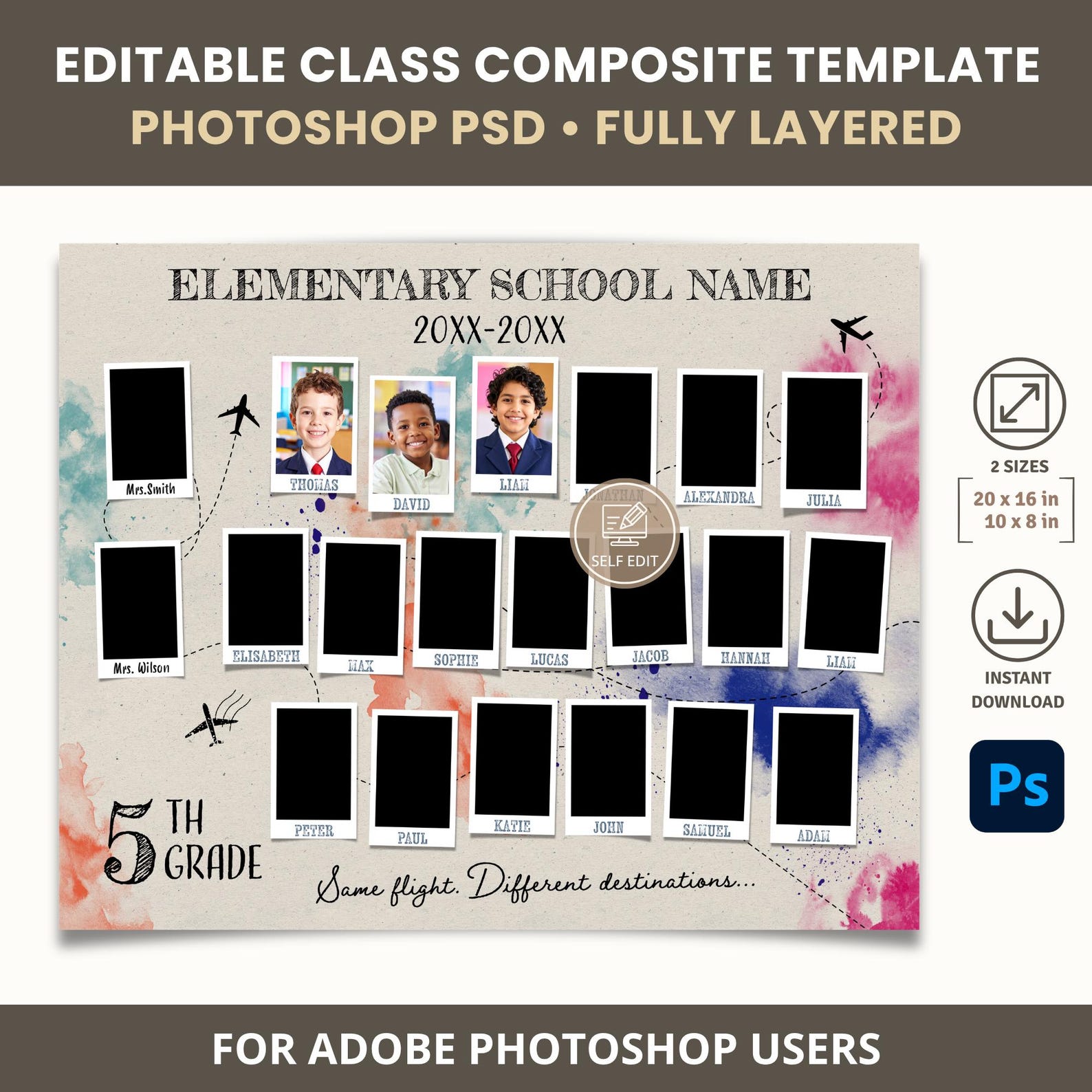 Editable Photoshop Class Composite Template PSD School Photo Collage ...