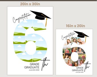 Póster con collage de fotos de graduación de sexto grado: Plantilla editable de Canva (Descarga digital)