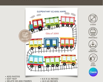 Preschool Class Photo Collage Template: Train Design (CANVA)