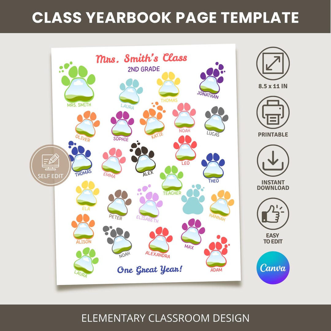 Class Yearbook Page Template, Canva Editable Classroom Poster, 8.5x11 ...