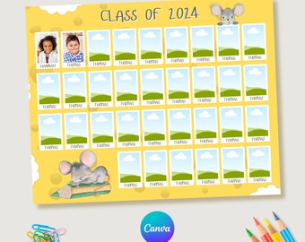Preschool Class Photo Collage Template, Mouse Design (CANVA)