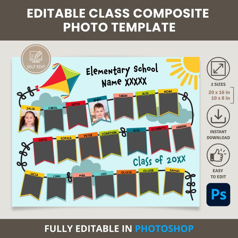 School Class Photo Collage Template: PHOTOSHOP Class Composite (digital ...